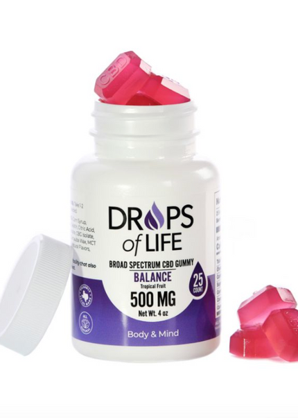 Drops of Life Broad Spectrum CBD Gummies 25 count, 4oz, 500mg CBD