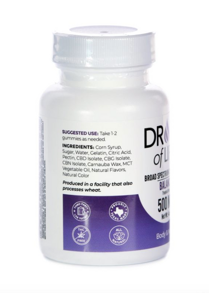 Drops of Life Broad Spectrum CBD Gummies 25 count, 4oz, 500mg CBD