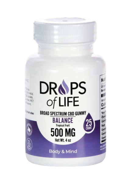 Drops of Life Broad Spectrum CBD Gummies 25 count, 4oz, 500mg CBD