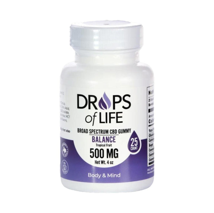 Drops of Life Broad Spectrum CBD Gummies 25 count, 4oz, 500mg CBD